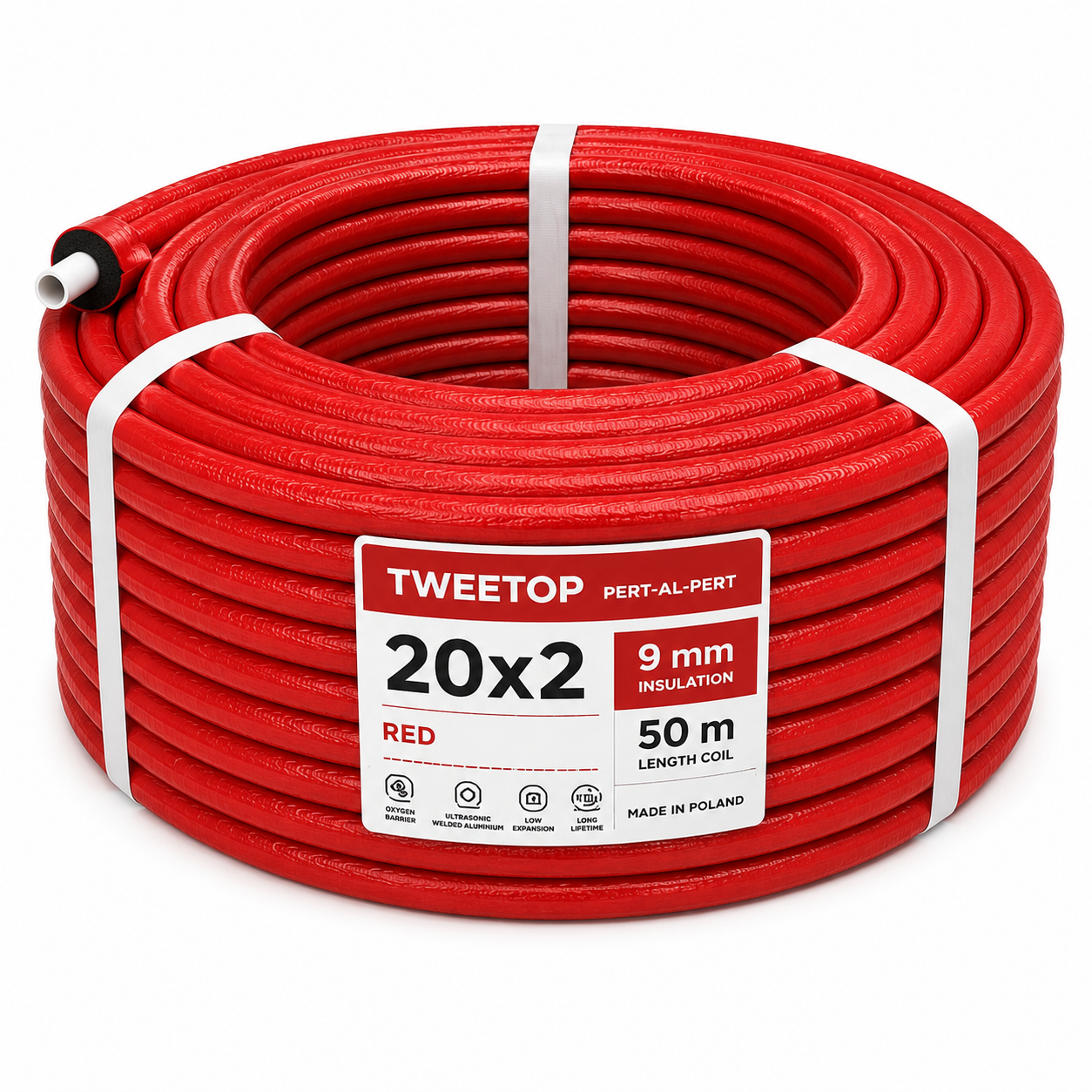 Teava multistrat 20x2 mm cu izolatie 9 mm rosie - colac 50 m - Tweetop Poland