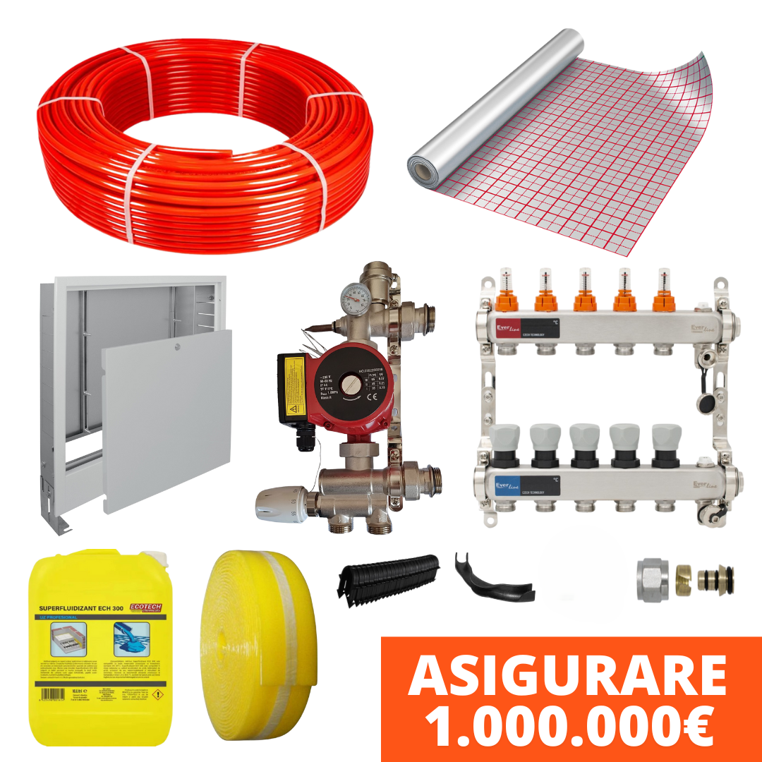 Pachet complet incalzire in pardoseala cu teava PE-RT MODUS si folie tacker