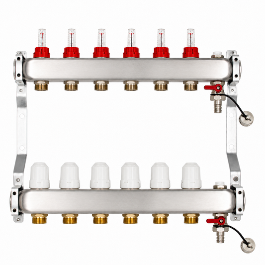Distribuitor INOX cu debitmetre 6 circuite