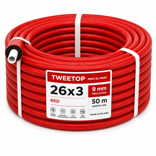 Teava multistrat 26x3 mm cu izolatie 9 mm rosie - colac 50 m - Tweetop Poland