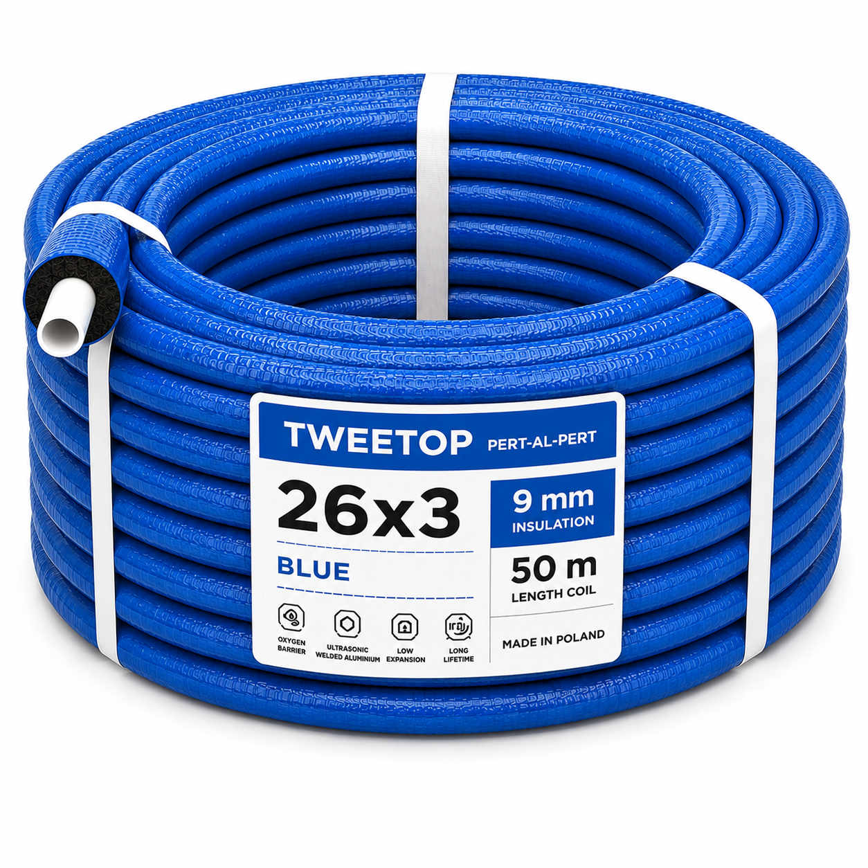 Teava multistrat 26x2 mm cu izolatie 9 mm albastra - colac 50 m - Tweetop Poland