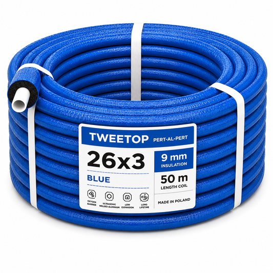 Teava multistrat 26x2 mm cu izolatie 9 mm albastra - colac 50 m - Tweetop Poland