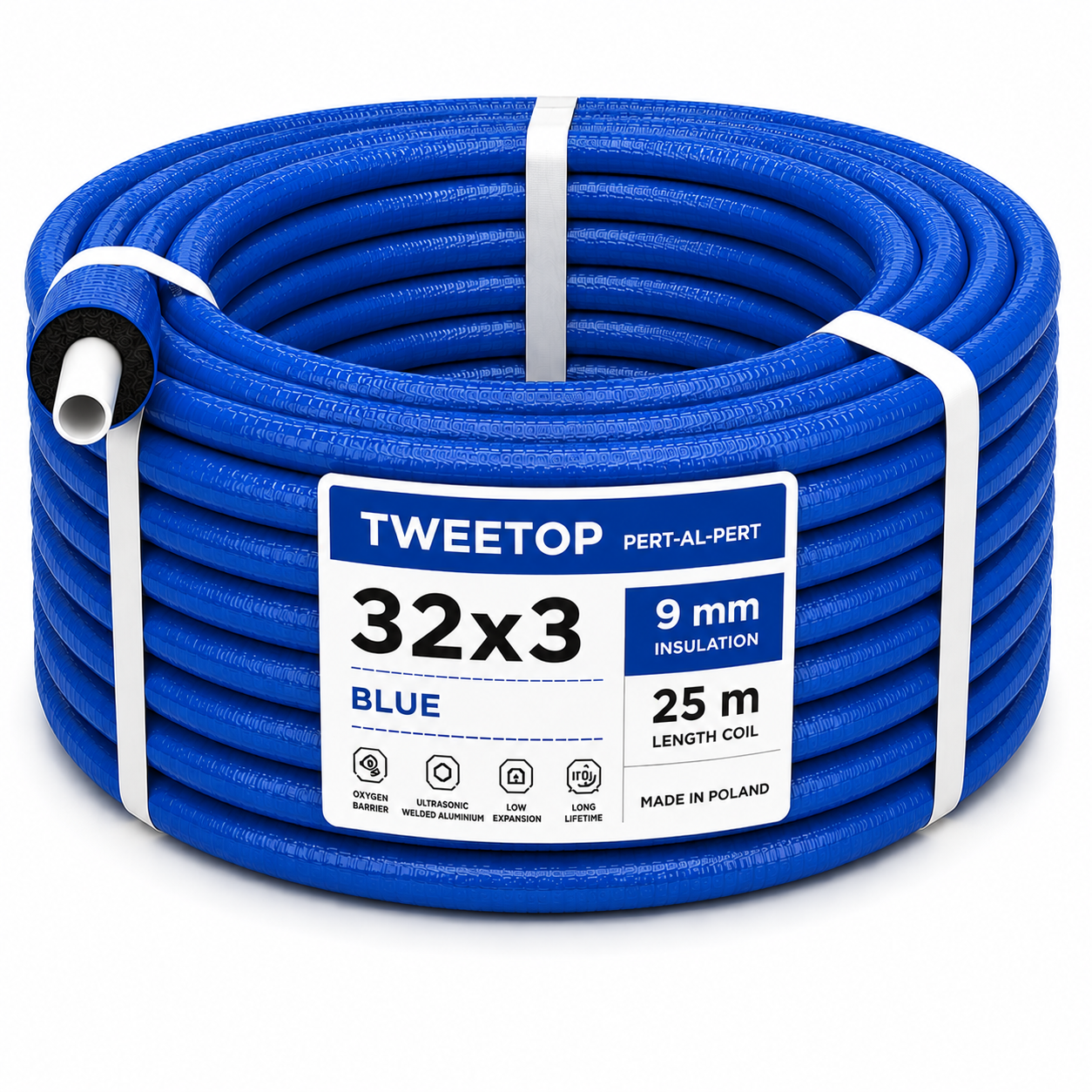Teava multistrat 32x3 mm cu izolatie 9 mm albastra - colac 25 m - Tweetop Poland