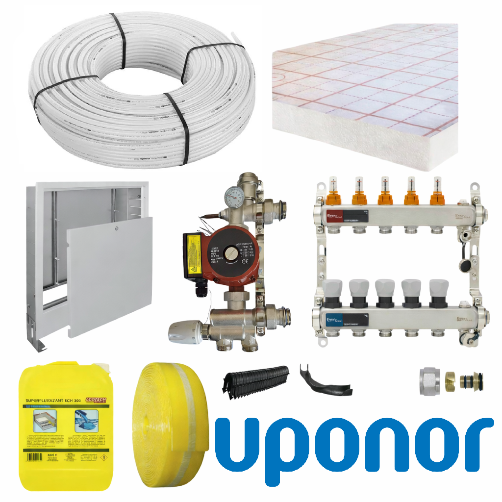 Pachet complet incalzire in pardoseala cu teava UPONOR si placa tacker