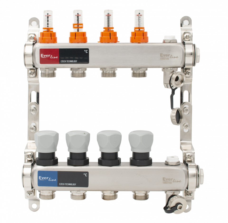 distribuitor inox 4 circuite cu debitmetre