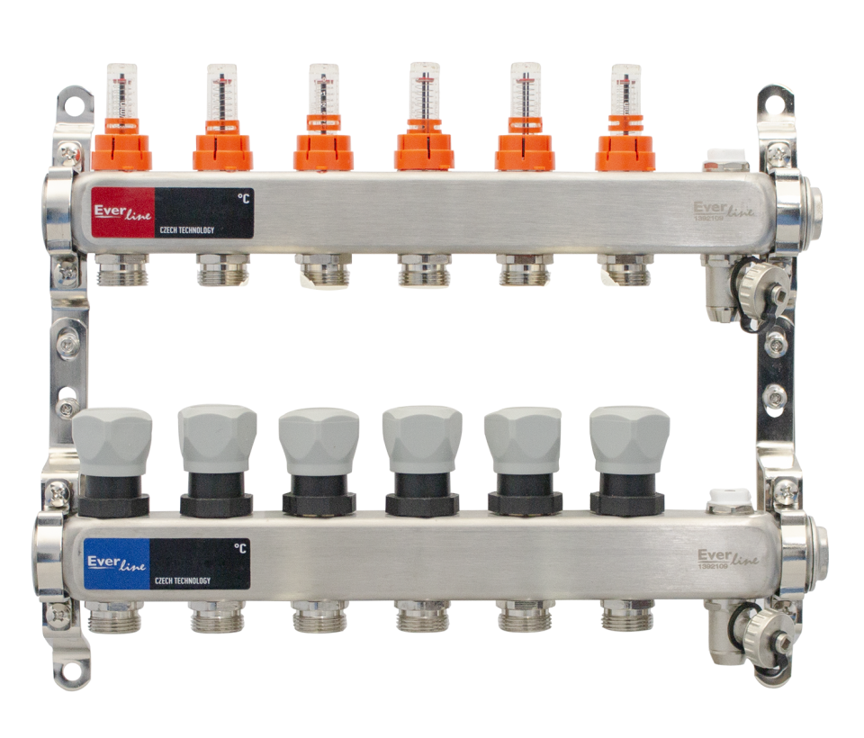 distribuitor inox 6 circuite cu debitmetre