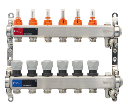 distribuitor inox 6 circuite cu debitmetre