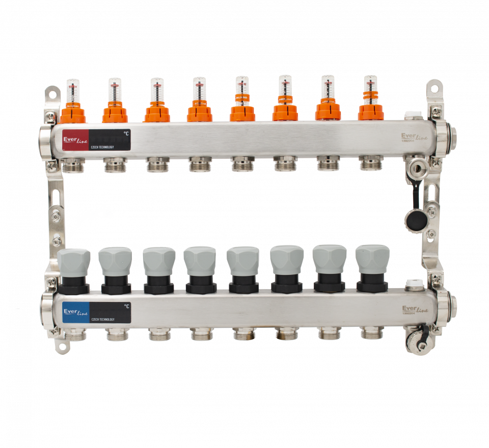 distribuitor inox 8 circuite cu debitmetre